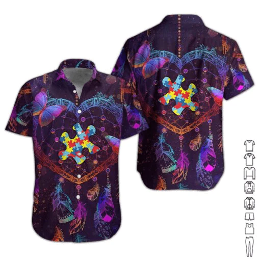 Autism Hawaii Shirt Dreamcatcher Butterfly Autism Puzzle Piece Trendy Hawaiian Shirt