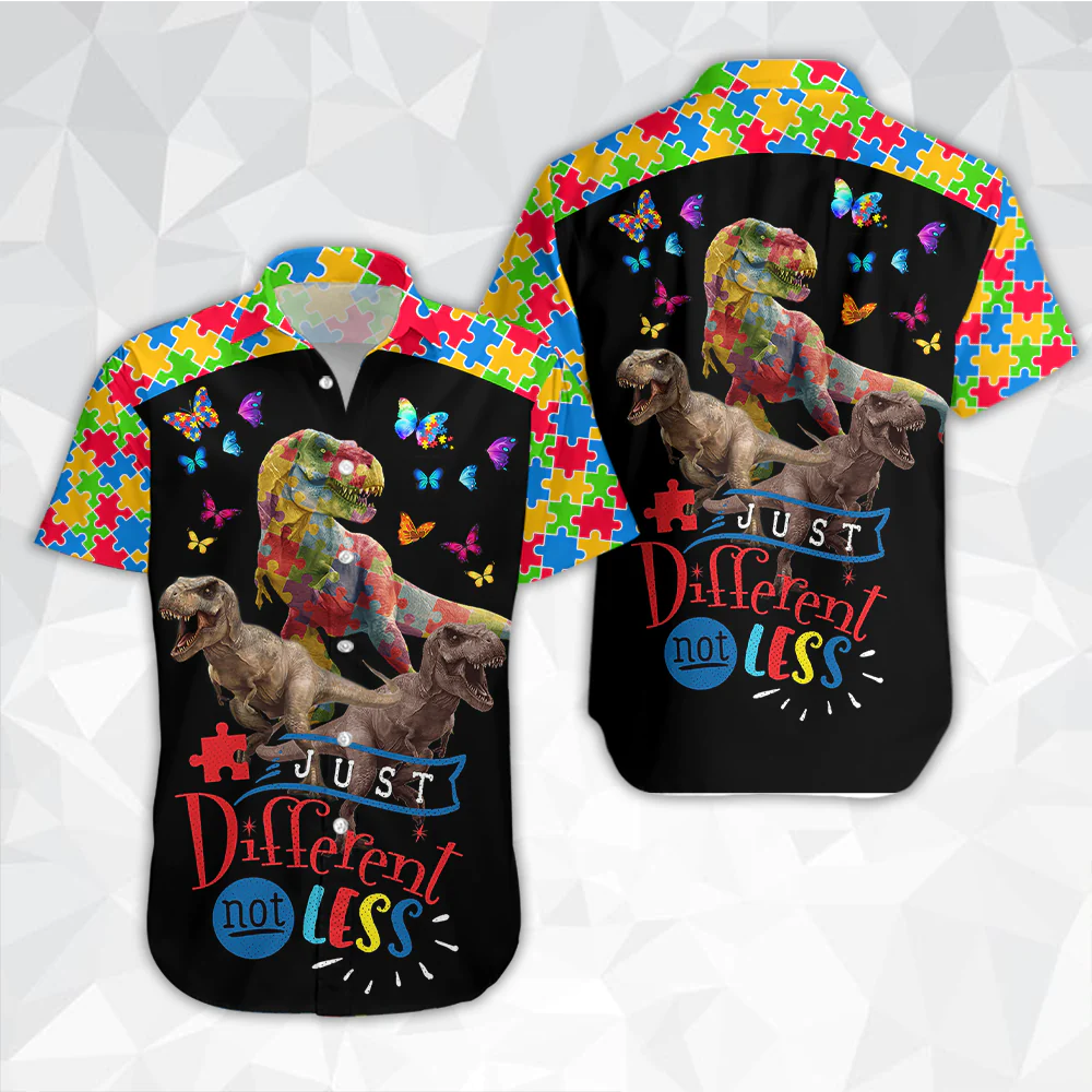 Autism Puzzle Dinosaur Just Different Not Less Trendy Hawaiian Shirt