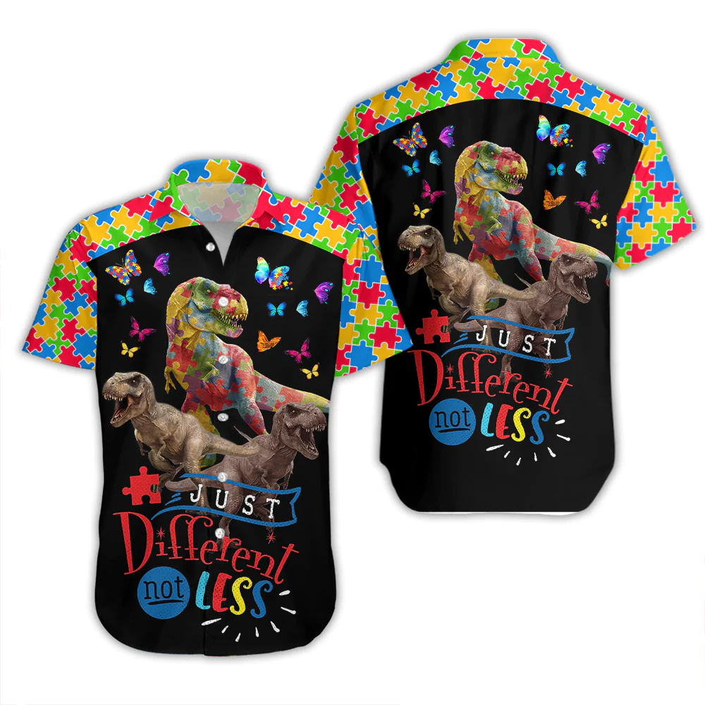 Autism Puzzle Dinosaur Just Different Not Less Trendy Hawaiian Shirt