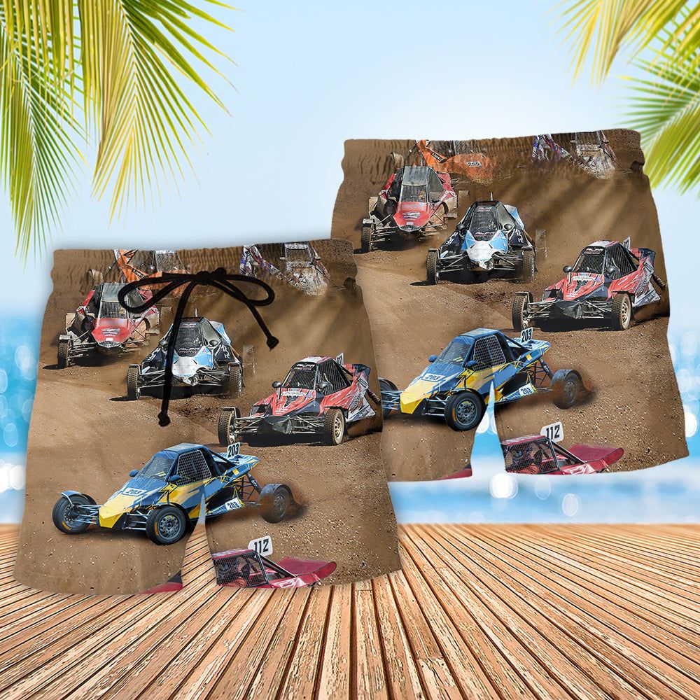 Autocross Cars Crazy Racing Trendy Aloha Hawaiian Beach Shorts