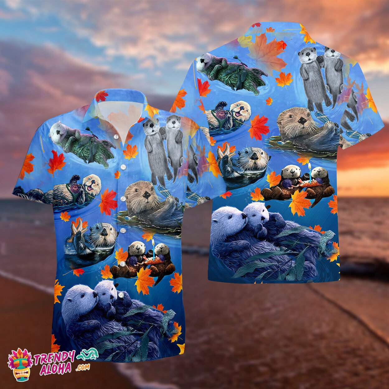 Autumn Leaf Otter Lover Hawaiian Shirt for Summer Beach Parties