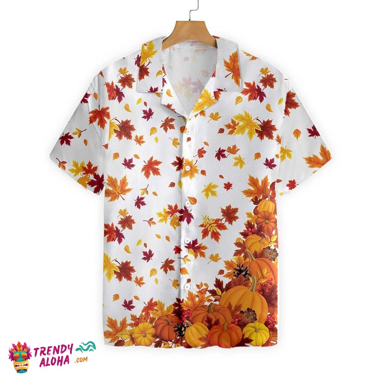 Autumn Leaves Pumpkins Thanksgiving Aloha Hawaiian Fall Shirt