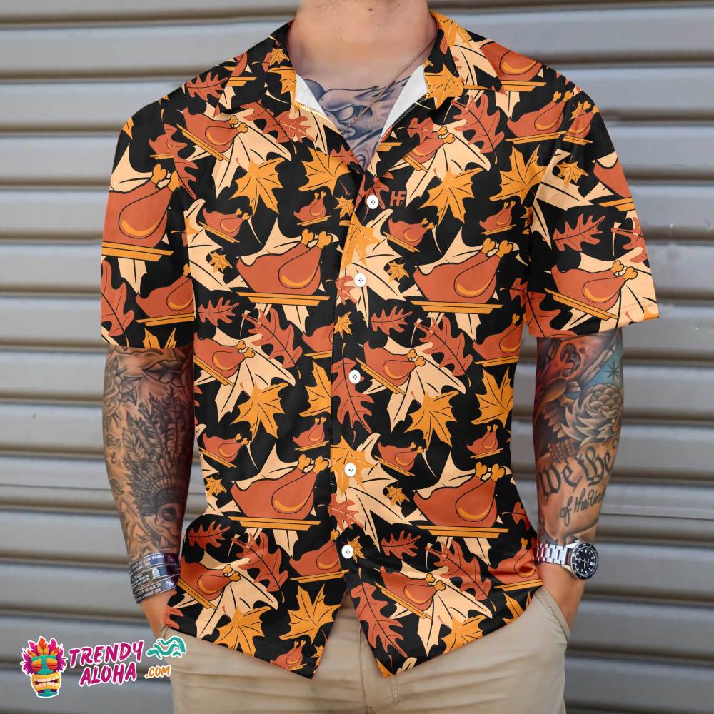 Autumnal Leaves With Turkey Meat Hawaiian Shirt, Best Gift For Thanksgiving Day