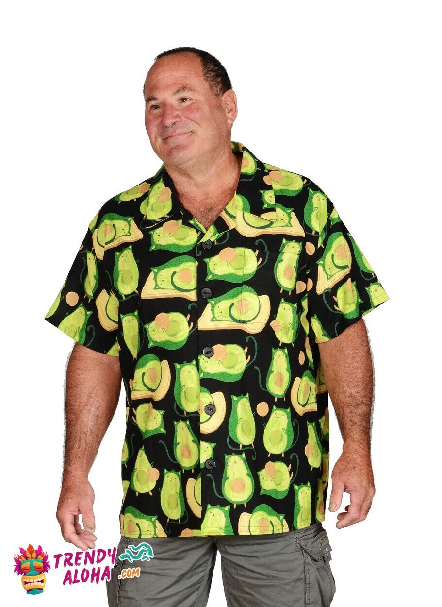 Avo-Cato Funny Avocado and Cat Themed Hawaiian Shirt for Fun