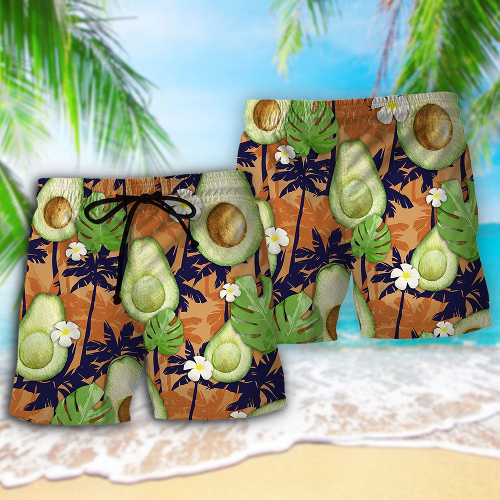Avocado Tropical Flowers Vibe Trendy Aloha Hawaiian Beach Shorts