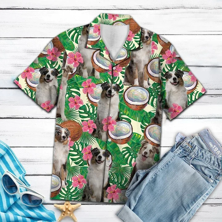 Awesome Australian Shepherd Tropical Coconut Pattern Trendy Hawaiian Shirt Awesome Australian Shepherd Tropical Coconut Pattern Trendy Hawaiian Shirt