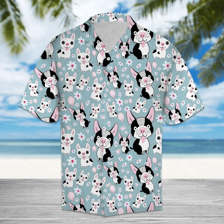 Awesome Cartoon Funny Dog And Flower Pattern Hawaiian Shirt