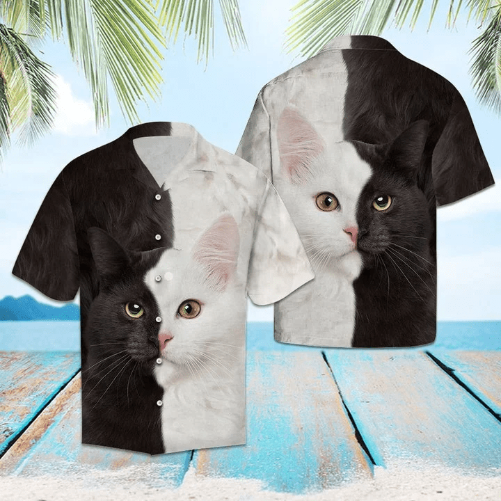Awesome Cat Black And White Portrait Pattern Trendy Hawaiian Shirt