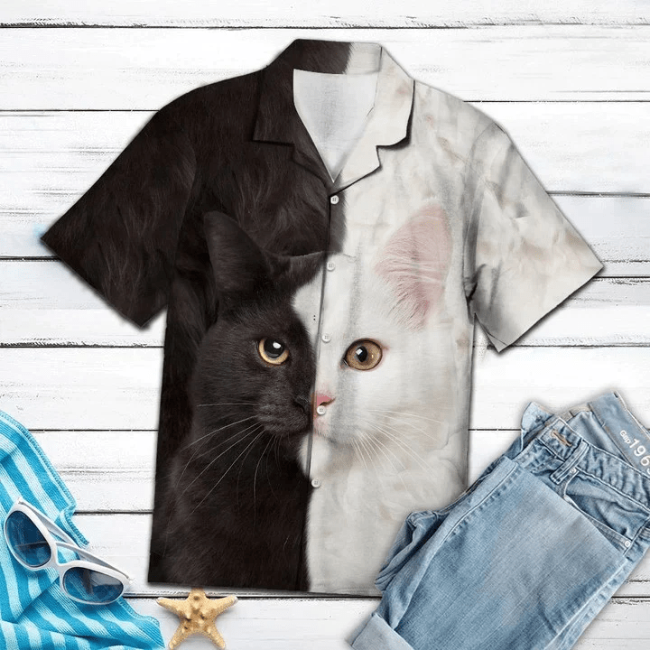 Awesome Cat Black And White Portrait Pattern Trendy Hawaiian Shirt