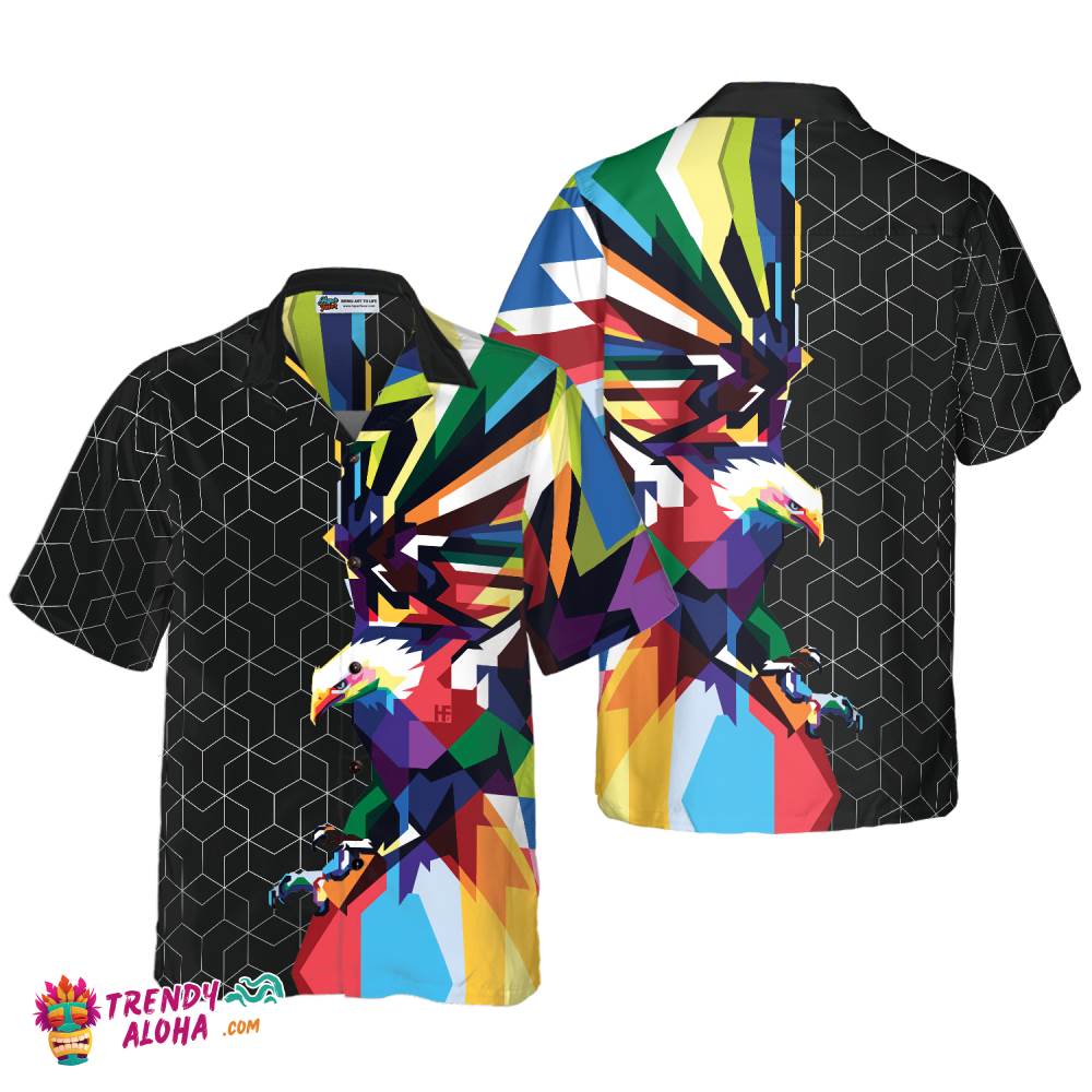 Awesome Colorful American Eagle Design Hawaiian Shirt Awesome Colorful American Eagle Design Hawaiian Shirt