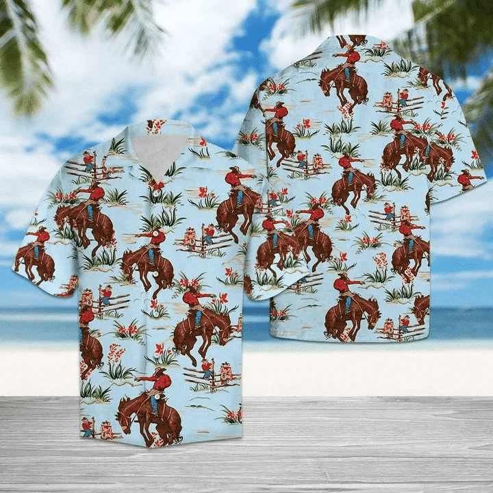 Awesome Cowboy With His Horse Blue Theme Trendy Hawaiian Shirt Awesome Cowboy With His Horse Blue Theme Trendy Hawaiian Shirt