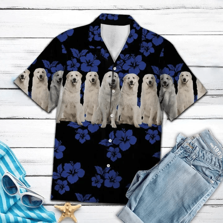 Awesome Great Pyrenees Dogs Tropical Hibiscus On Black Trendy Hawaiian Shirt Awesome Great Pyrenees Dogs Tropical Hibiscus On Black Trendy Hawaiian Shirt