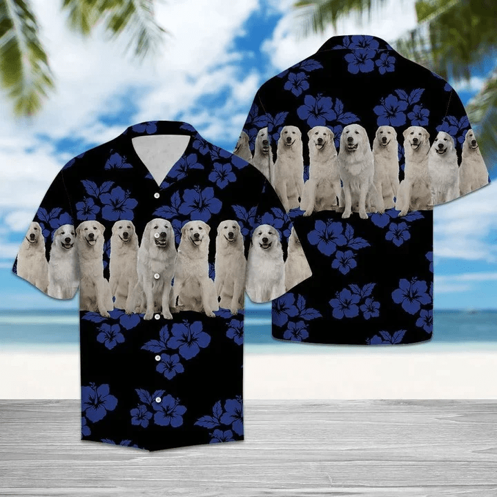 Awesome Great Pyrenees Dogs Tropical Hibiscus On Black Trendy Hawaiian Shirt