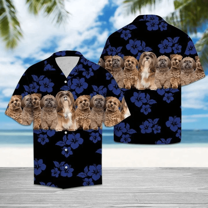 Awesome Lhasa Apso Dog Group On Hibiscus Pattern Trendy Hawaiian Shirt