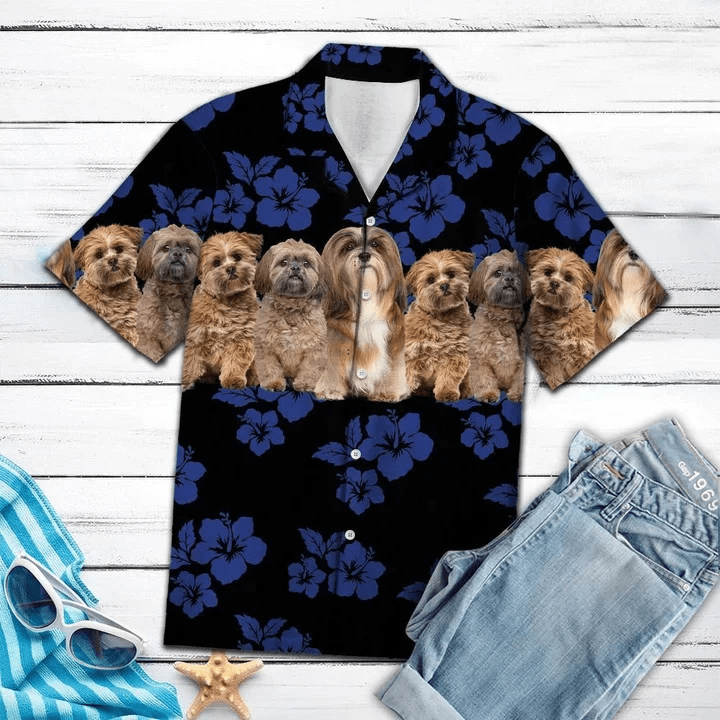 Awesome Lhasa Apso Dog Group On Hibiscus Pattern Trendy Hawaiian Shirt Awesome Lhasa Apso Dog Group On Hibiscus Pattern Trendy Hawaiian Shirt