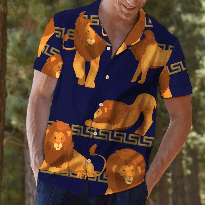Awesome Lion King Relax Time On Navy Pattern Trendy Hawaiian Shirt