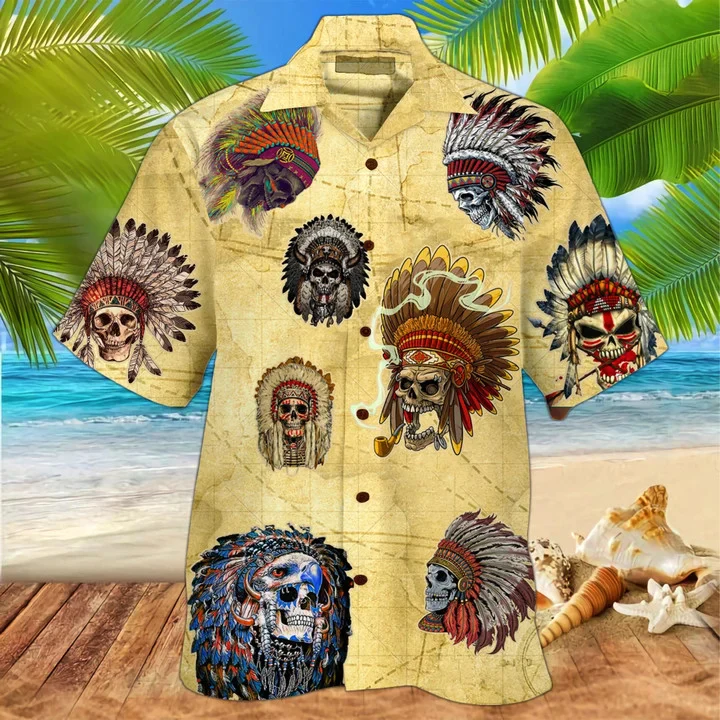 Awesome Mexican Skull Native Yellow Background Trendy Hawaiian Shirt