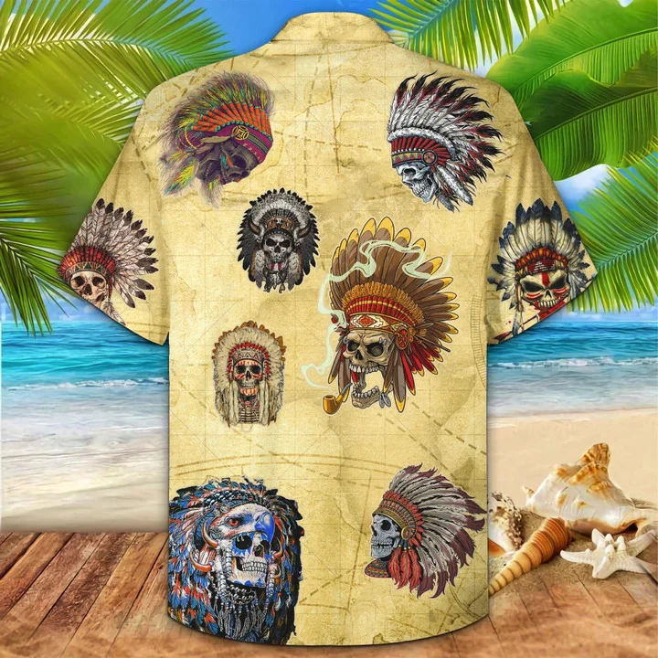 Awesome Mexican Skull Native Yellow Background Trendy Hawaiian Shirt