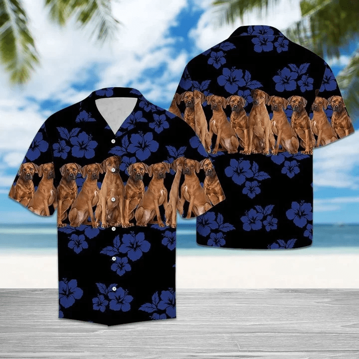 Awesome Rhodesian Ridgeback Dog Group On Hibiscus Pattern Trendy Hawaiian Shirt