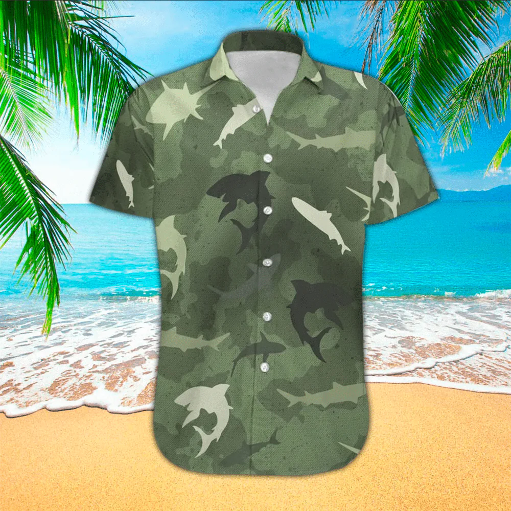 Awesome Shark Camo Pattern Trendy Hawaiian Shirt, Perfect Aloha Shirt For Shark Lover