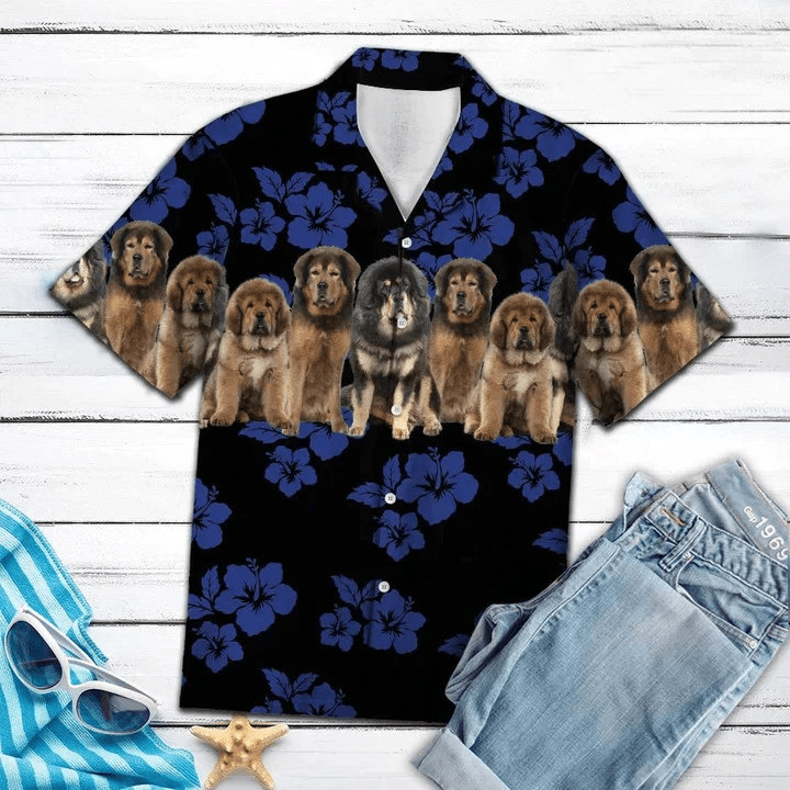 Awesome Tibetan Mastiff Dog Group On Hibiscus Trendy Hawaiian Shirt Awesome Tibetan Mastiff Dog Group On Hibiscus Trendy Hawaiian Shirt