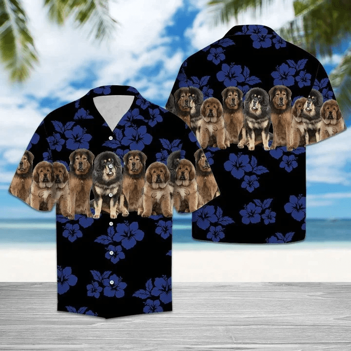 Awesome Tibetan Mastiff Dog Group On Hibiscus Trendy Hawaiian Shirt