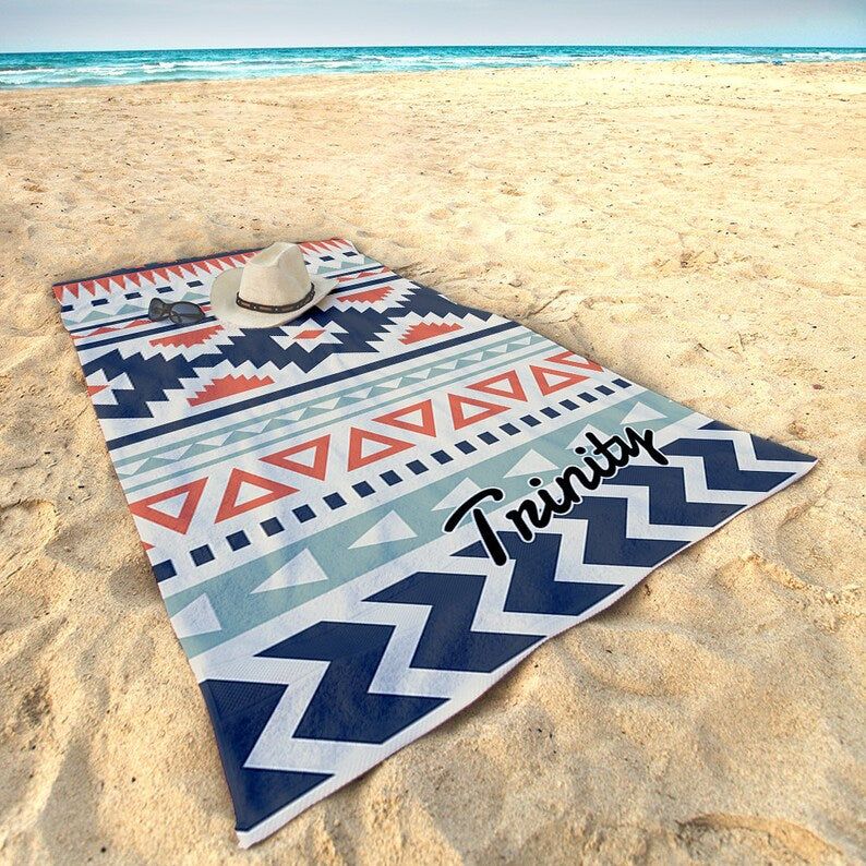 Aztec Boho Style Pattern Personalized Beach Towels Pool Summer Party