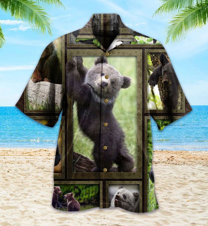 Baby Bear 3D Pictures Green Brown Hawaiian Shirt 3D Summer Gifts