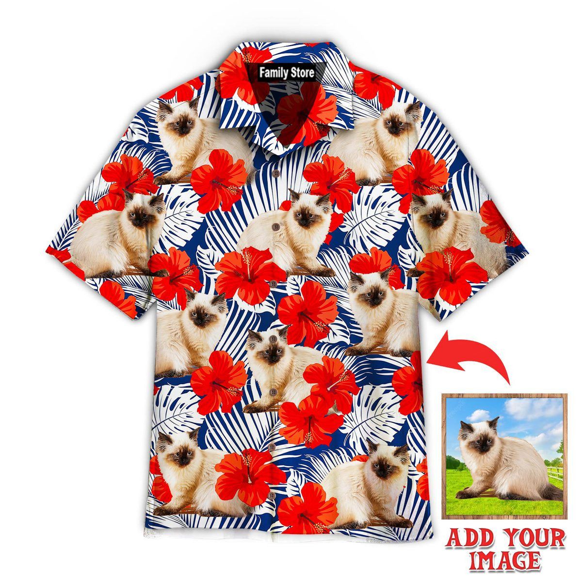 Baby Cat With Red Flower Tropical Custom Hawaiian Shirt