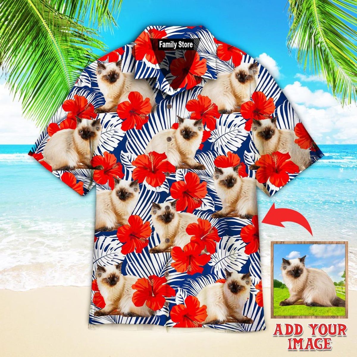Baby Cat With Red Flower Tropical Custom Hawaiian Shirt