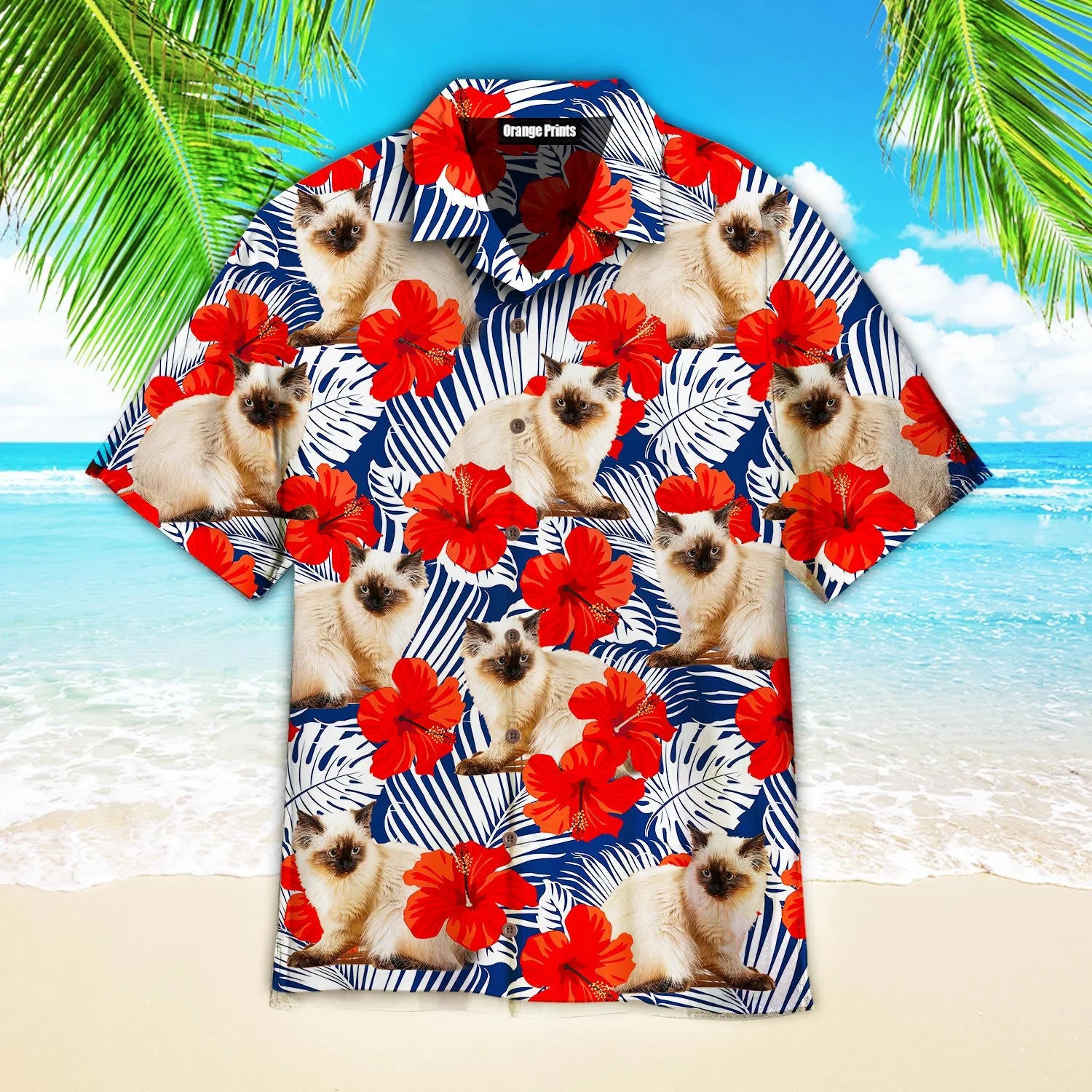 Baby Cat With Red Flower Tropical Trendy Hawaiian Shirt Baby Cat With Red Flower Tropical Trendy Hawaiian Shirt