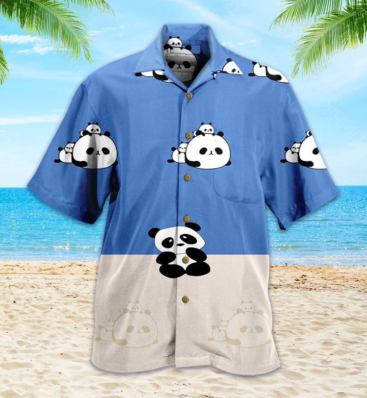 Baby Panda and Green Leaf Hawaiian Shirt Design