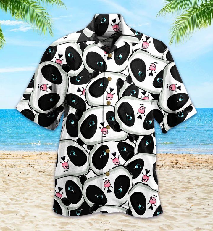 Baby Panda Black Tropical Leaves Hawaiian Shirt