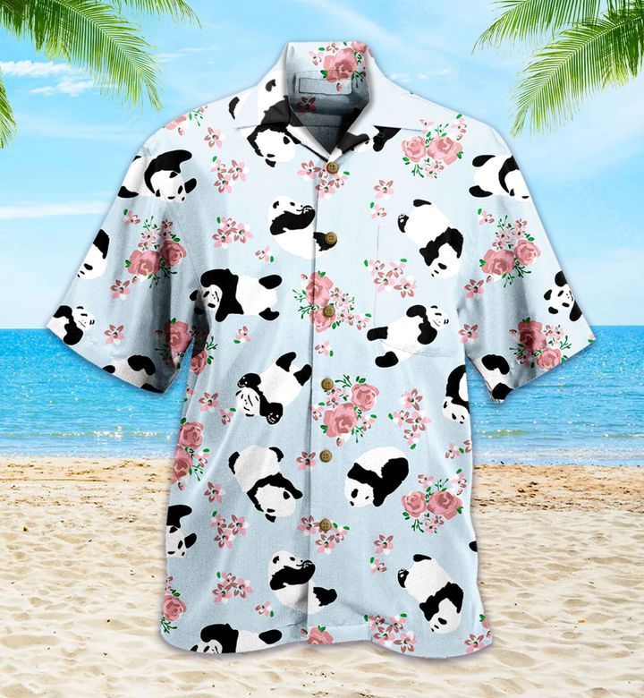 Baby Panda Floral Blue Hawaiian Shirt for Enthusiasts