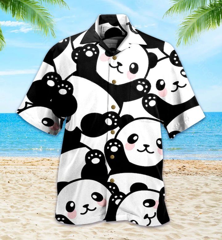 Baby Panda Nice Black Trendy Hawaiian Shirt 3D, Panda Green Tropical Leaves Trendy Hawaiian Shirt, Panda Lover Trendy Hawaiian Shirt For