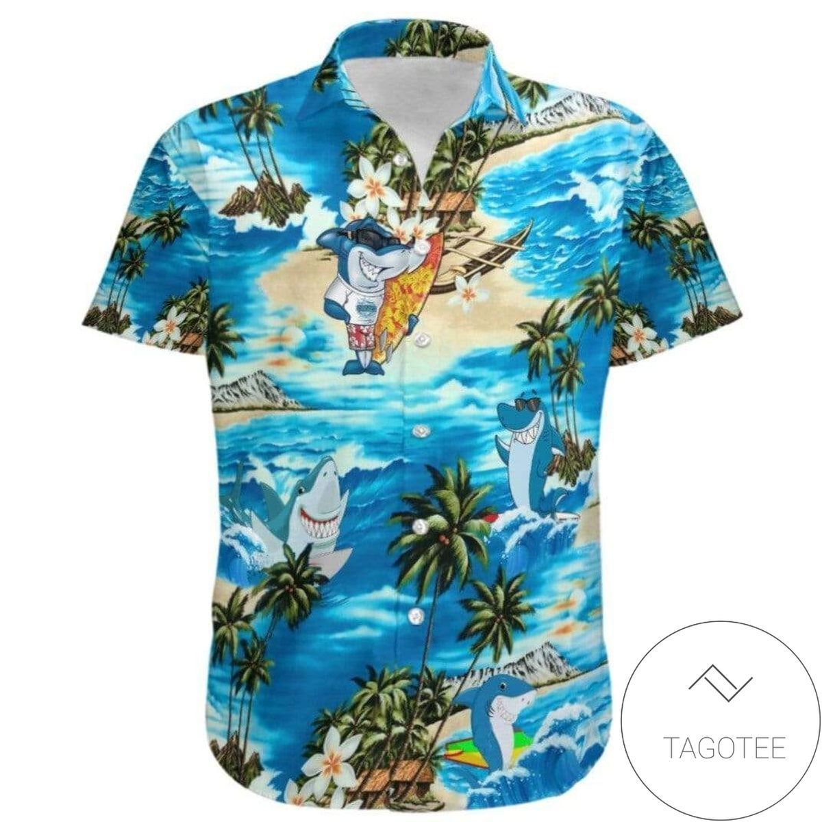 Baby Shark’s Surfboard Adventures on Summer Hawaiian Shirt