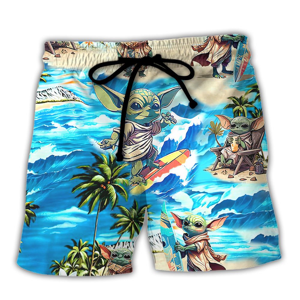 Baby Yoda Starwars Surfing Trendy Aloha Hawaiian Beach Shorts Baby Yoda Starwars Surfing Trendy Aloha Hawaiian Beach Shorts