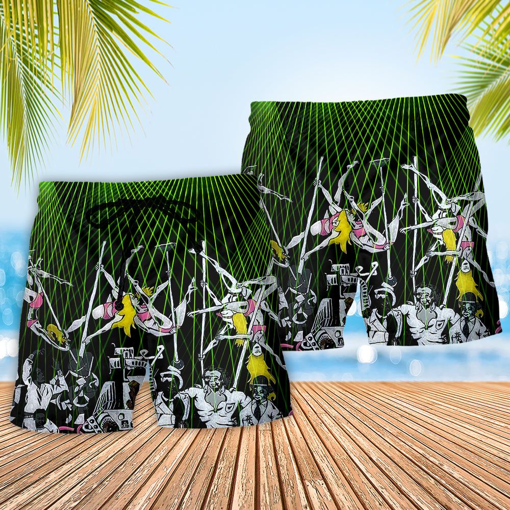 Bachelor Party In Club With Dancers Trendy Aloha Hawaiian Beach Shorts