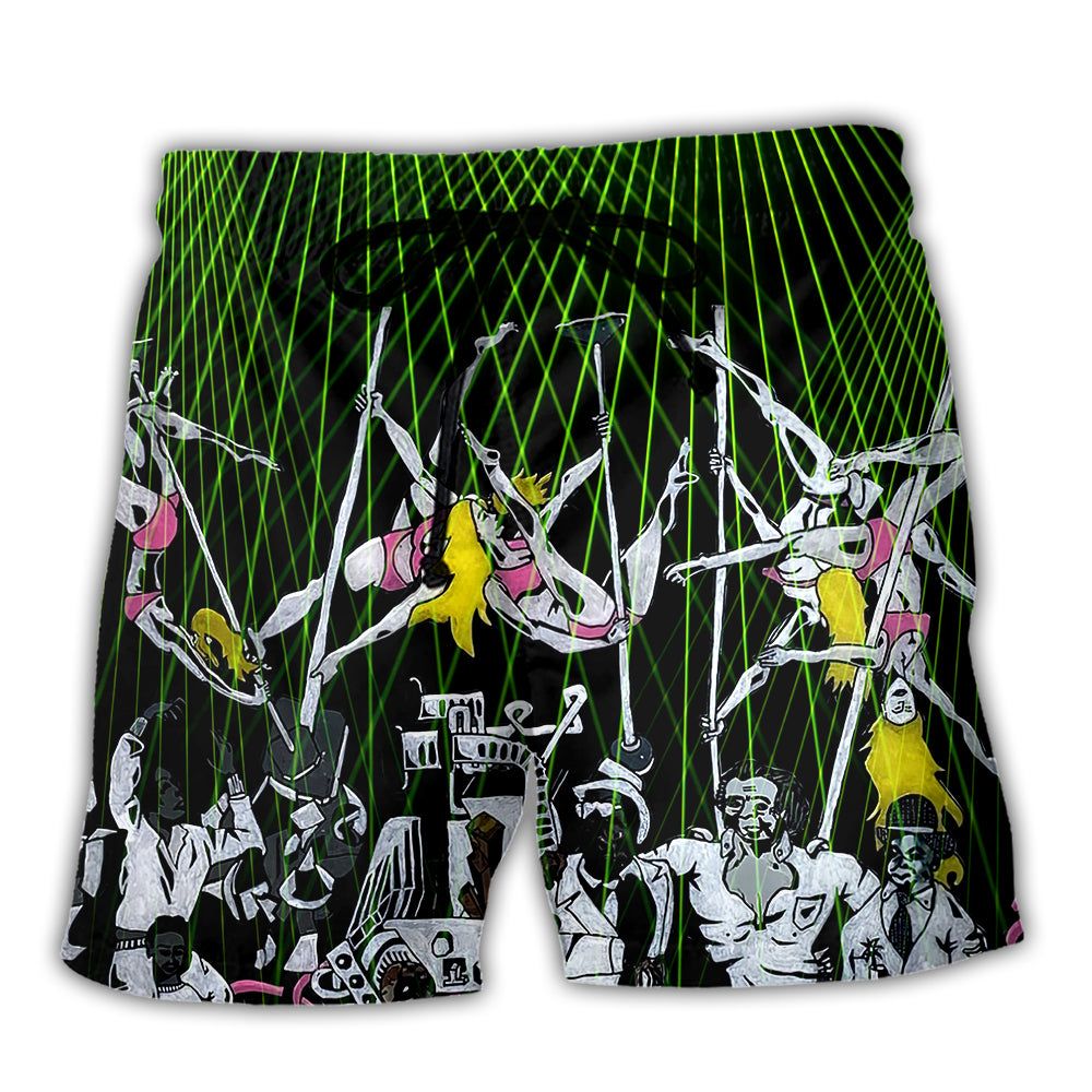 Bachelor Party In Club With Dancers Trendy Aloha Hawaiian Beach Shorts