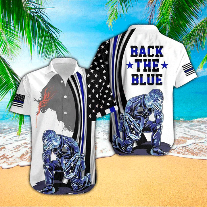 Back The Blue Police Flag American Jesus Christ All Over Printed Trendy Hawaiian Shirt