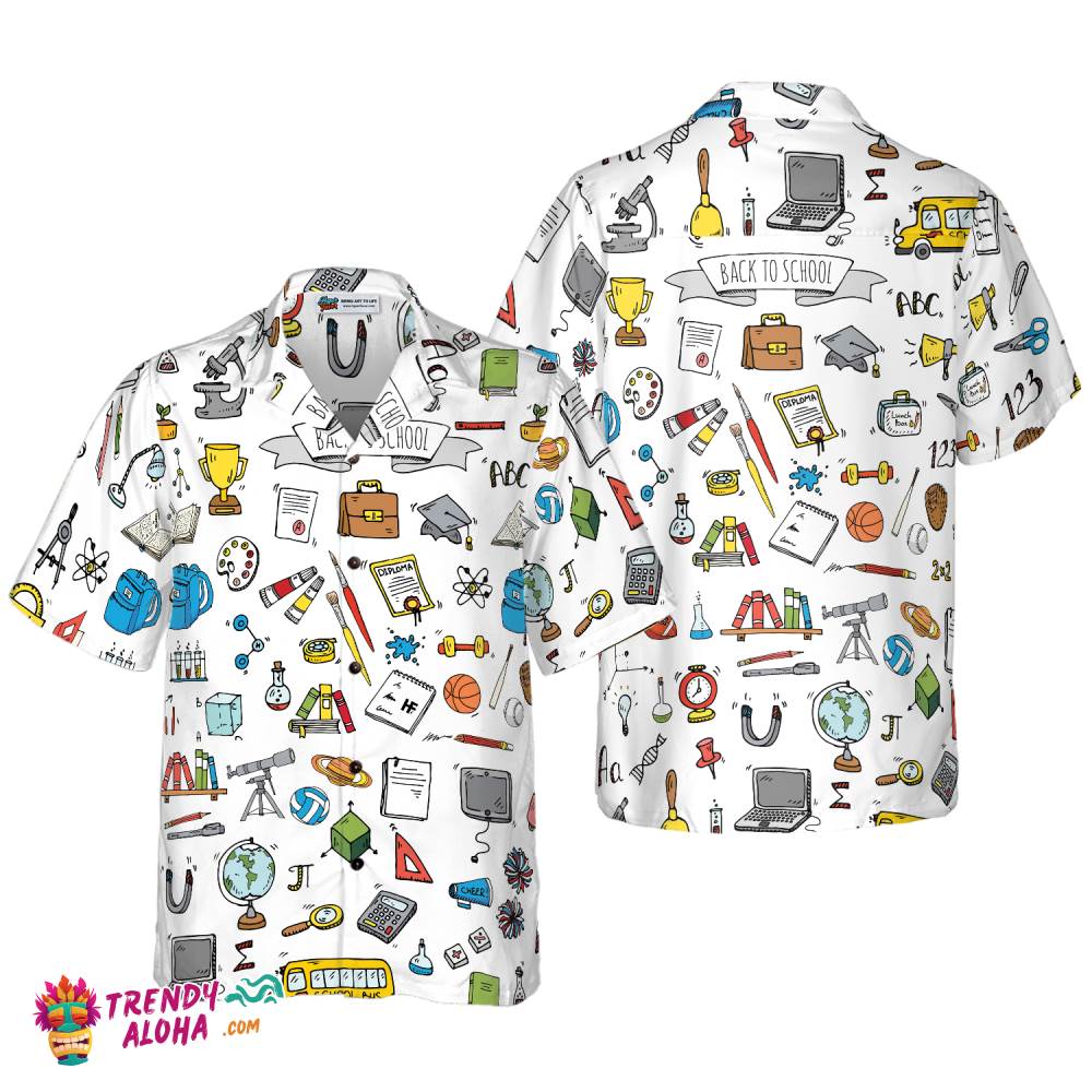 Back To School Hand Drawn Doodle Style School Hawaiian Shirt Back To School Hand Drawn Doodle Style School Hawaiian Shirt