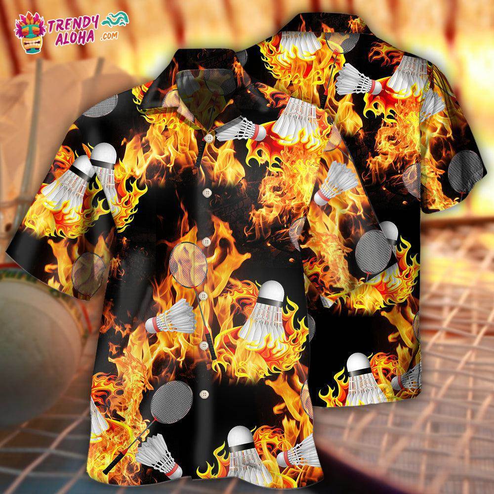 Badminton Fire Black And Yellow Hawaiian Shirt – Trendy Aloha