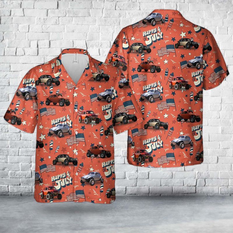Baja Bug 4Th Of July Trendy Hawaiian Shirt, Short Sleeve Trendy Hawaiian Shirt For Men