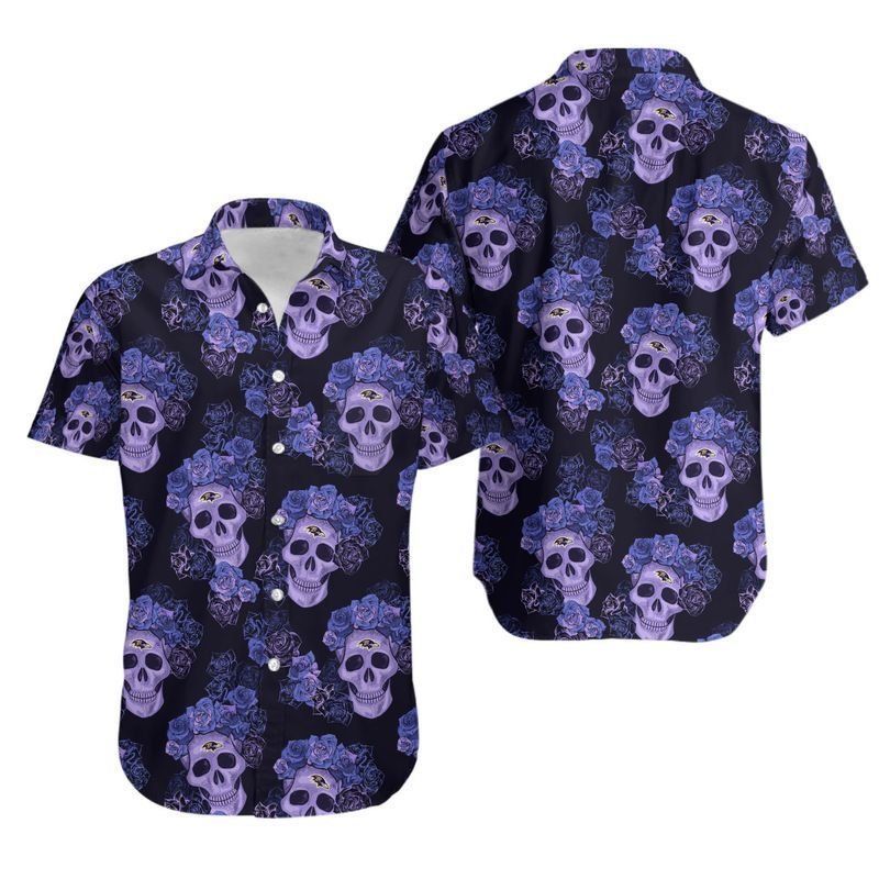 Baltimore Ravens Mystery Skull And Flower Hawaii Shirt And Shorts