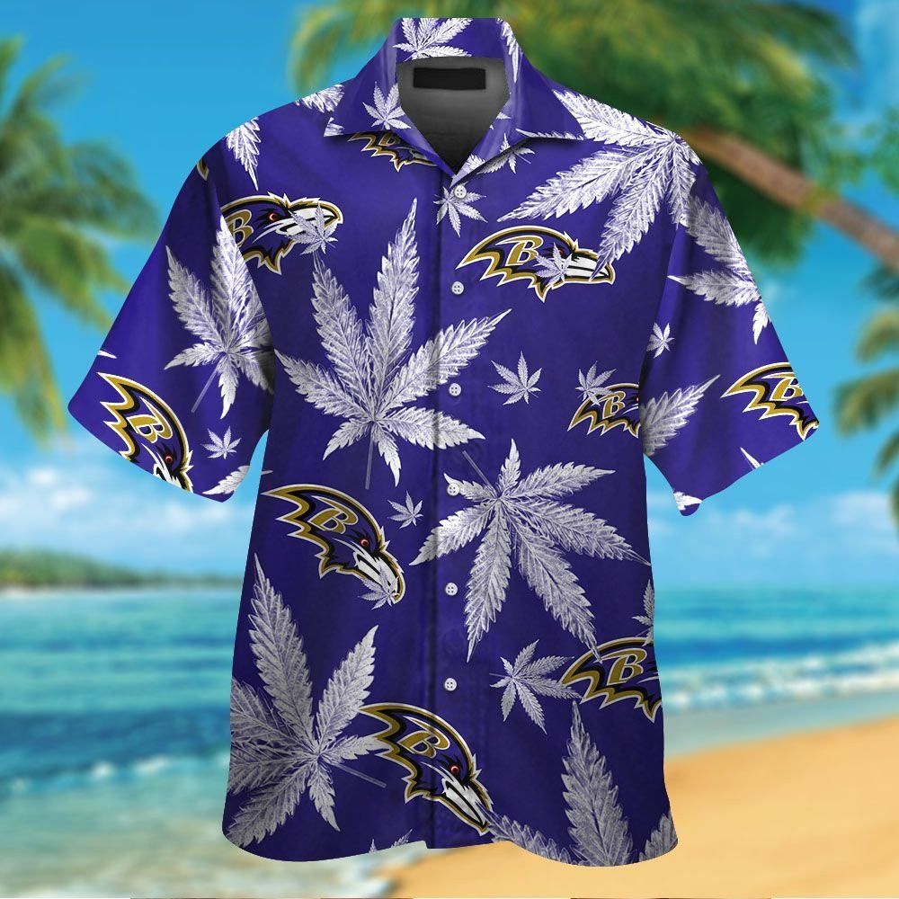 Baltimore Ravens Short Sleeve Button Up Hawaiian Tropical Shirt