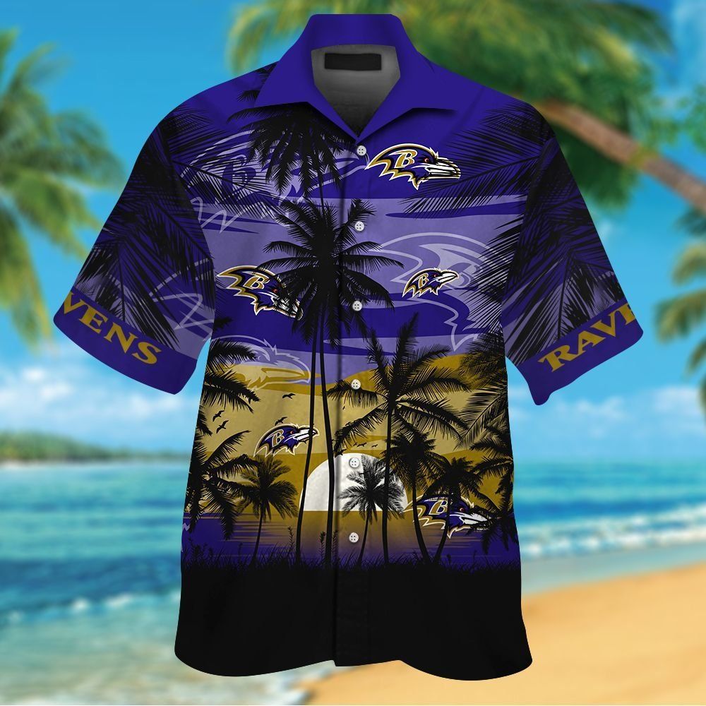Baltimore Ravens Short Sleeve Button Up Tropical Shirt Hawaiian Shirt