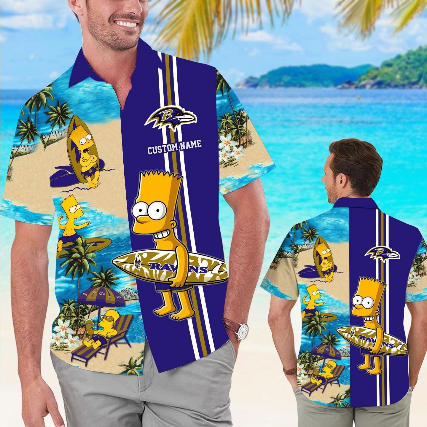 Baltimore Ravens Simpsons Name Personalized Short Sleeve Tropical Hawaiian Shirt