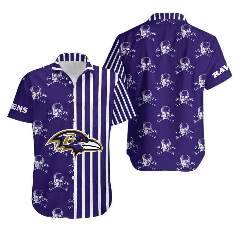 Baltimore Ravens Stripes And Skull Hawaii Shirt And Shorts Summer Collection Trendy Aloha