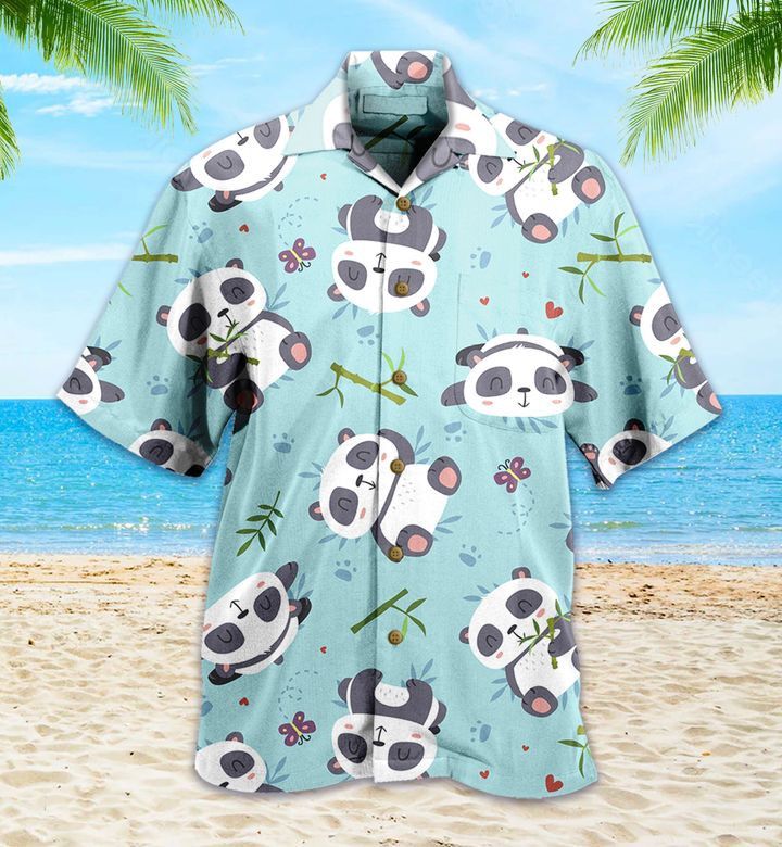 Bamboo Mint Panda Blue Trendy Hawaiian Shirt 3D, Panda Green Tropical Leaves Trendy Hawaiian Shirt, Panda Lover Trendy Hawaiian Shirt For
