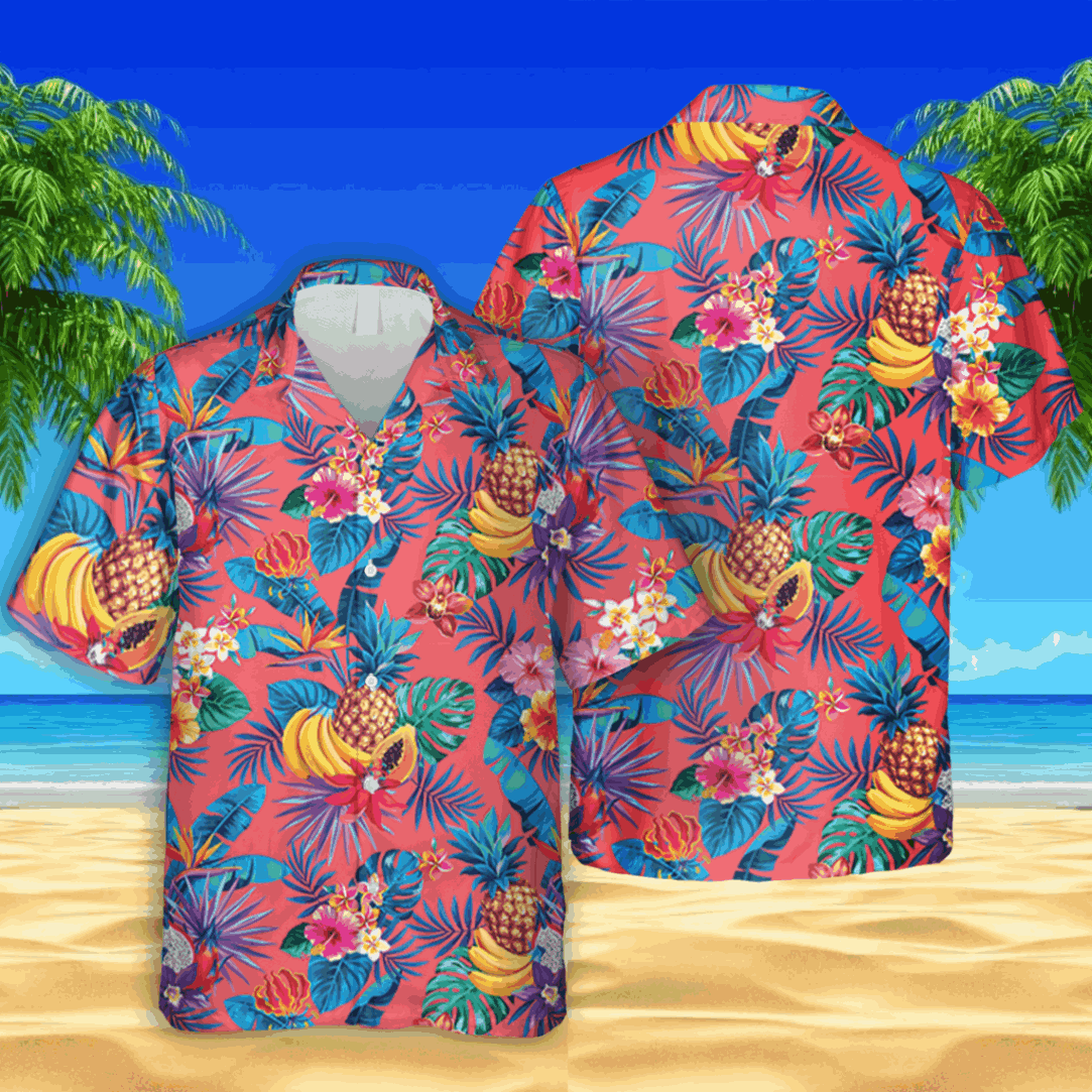 Banana, Pineapple And Papaya Fruits Pink Hawaii Shirt, Mother’S Day Gift